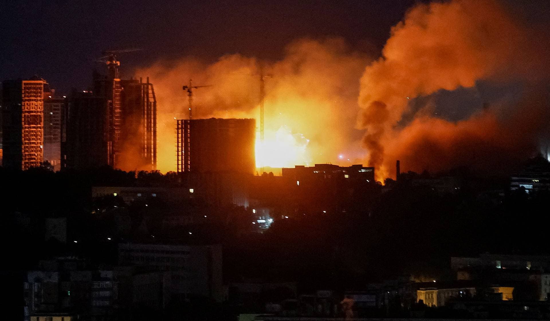 An explosion in the city during a Russian missile strike in Kyiv