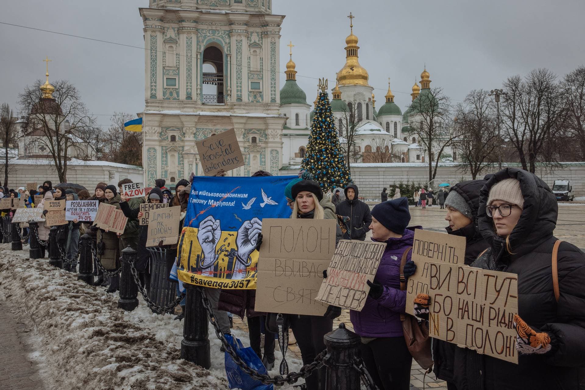 A protest in Kyiv’s Saint Sophia Square calling for an urgent exchange of POWs with Russia