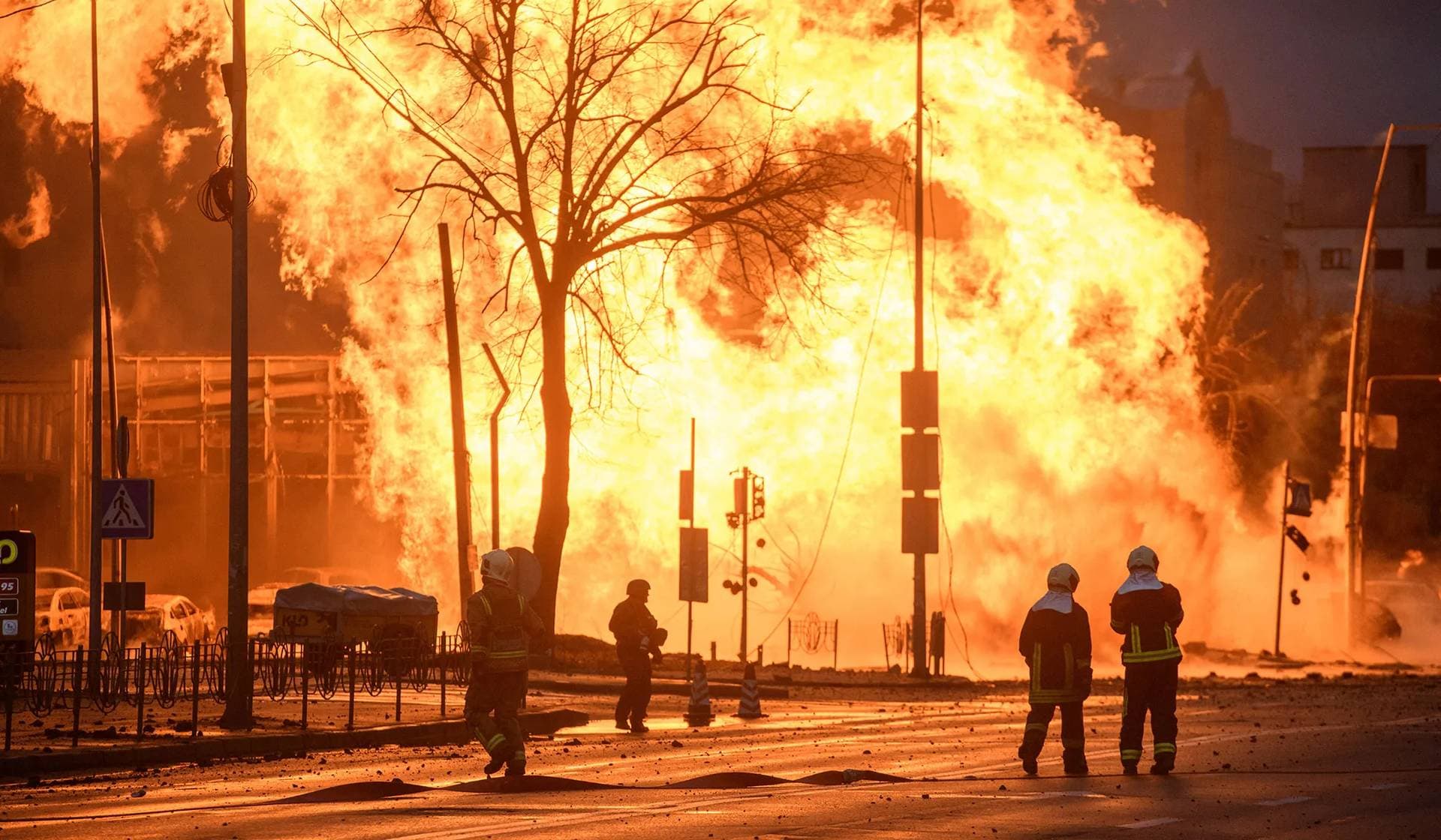 A fire burns after a Russian missile strike in Kyiv