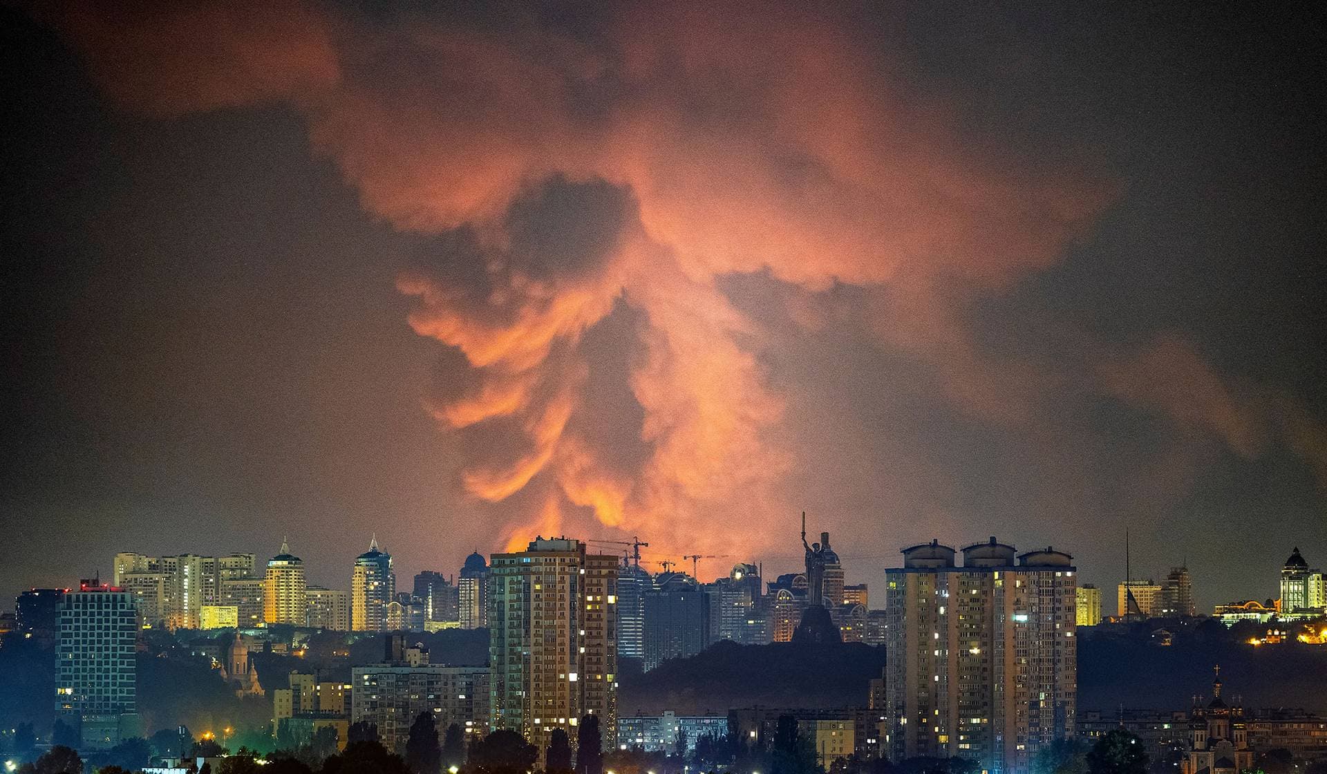 Smoke rises in the city during a Russian missile strike in Kyiv
