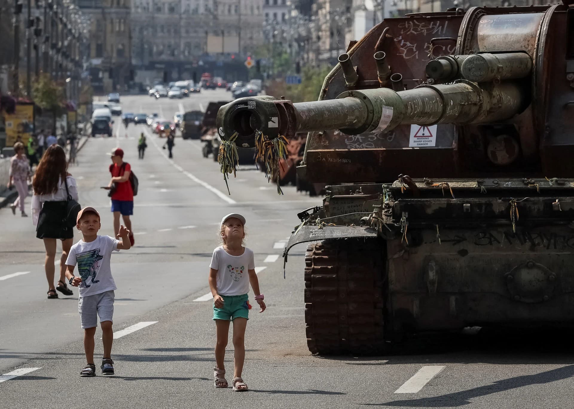 Ukraine has put captured Russian tanks and military equipment on display in Kyiv for Ukraine's Independence Day