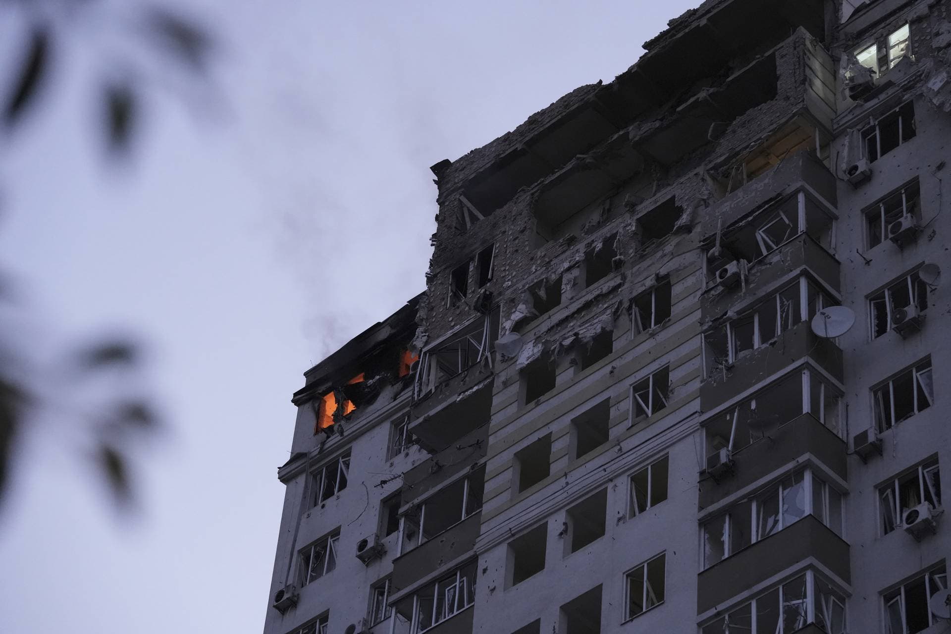 a multi-story apartment building which was damaged during Russian attack in Kyiv