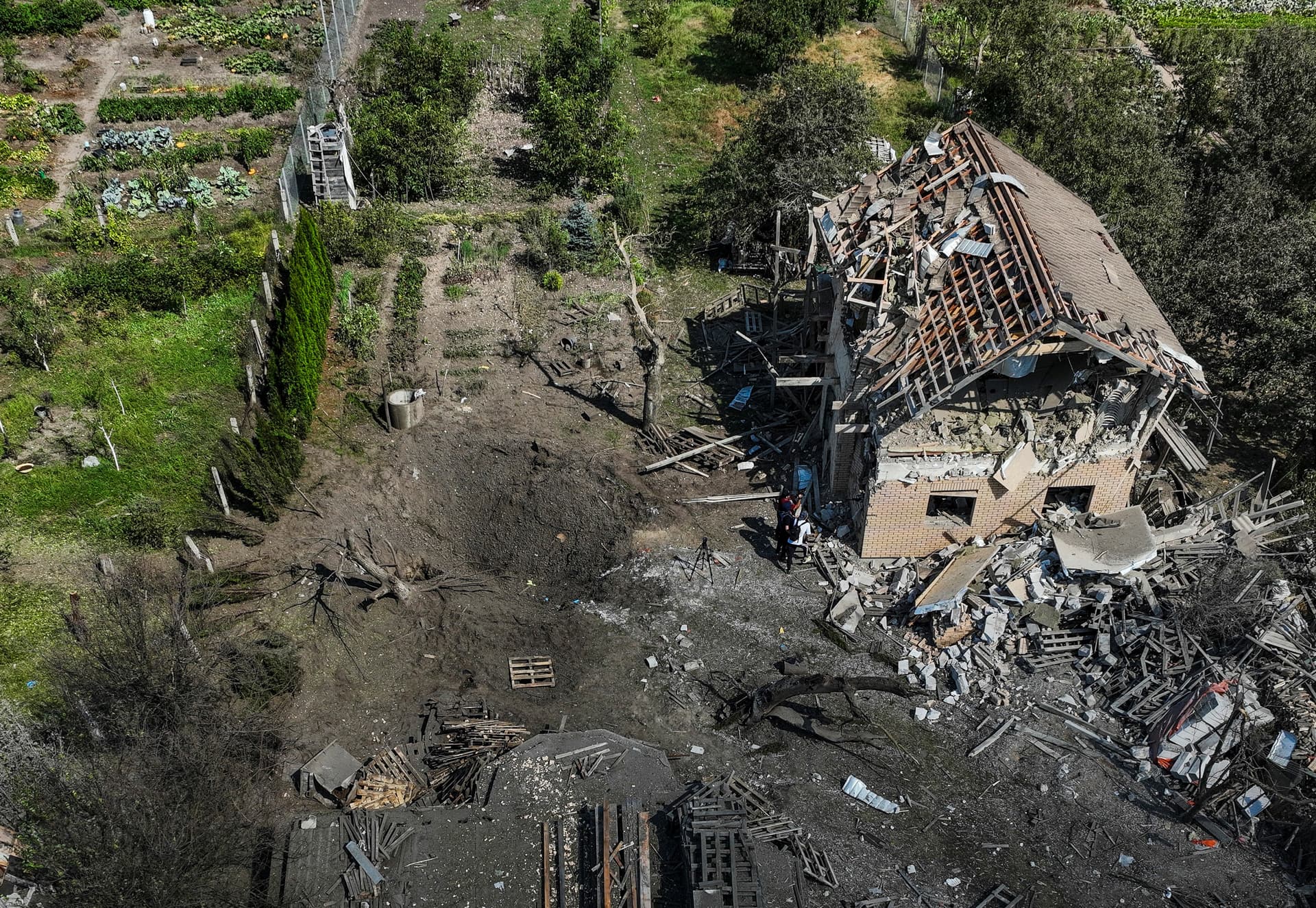 A view shows a house destroyed in a Russian missile strike in Kyiv region