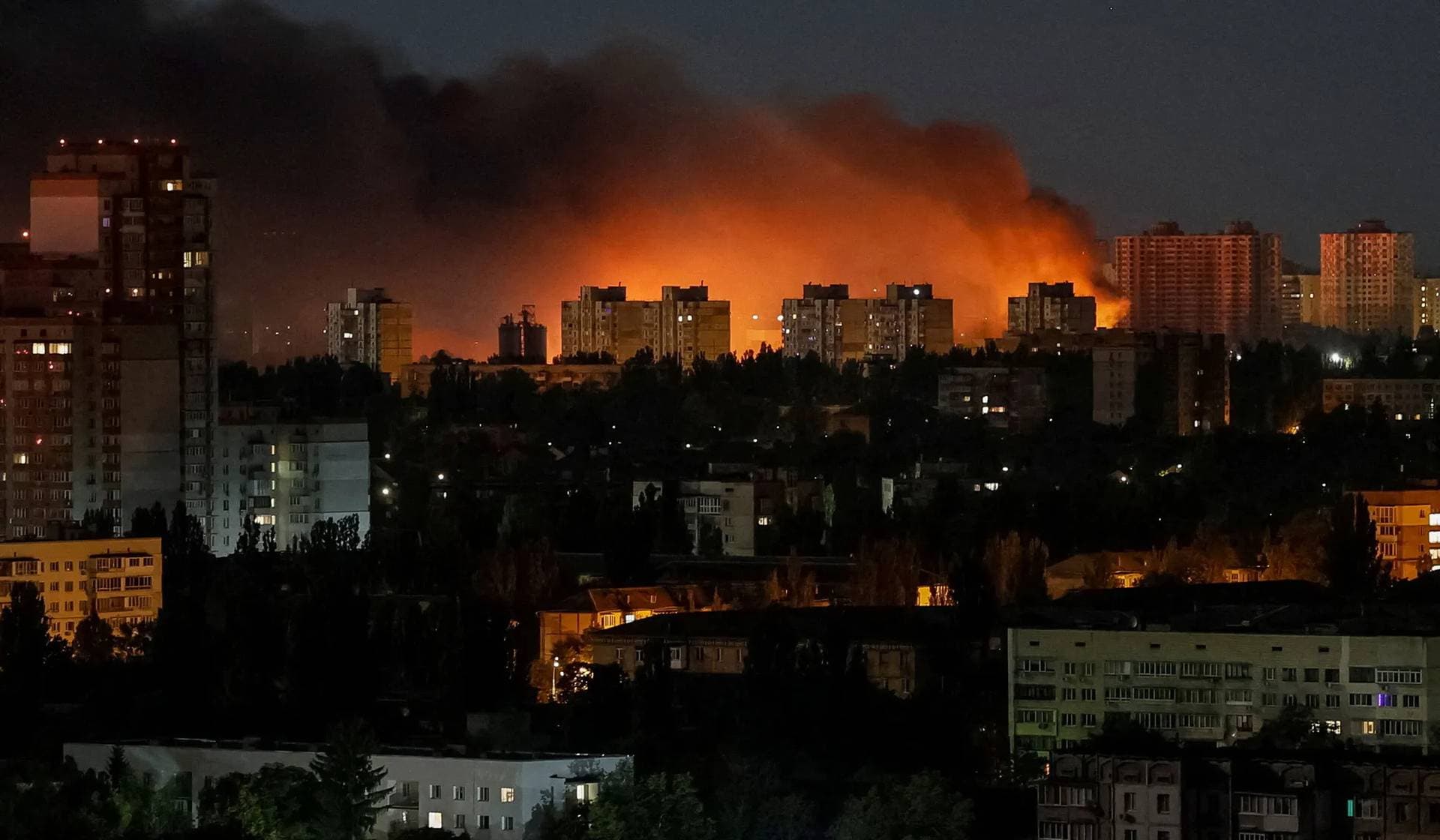 Smoke rises in the city during a Russian missile strike in Kyiv