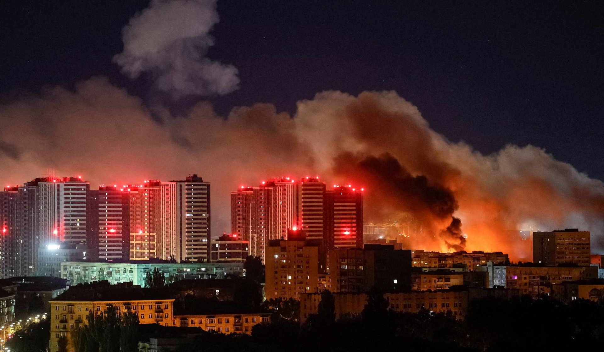 Smoke rises over Kyiv during a Russian missile strike
