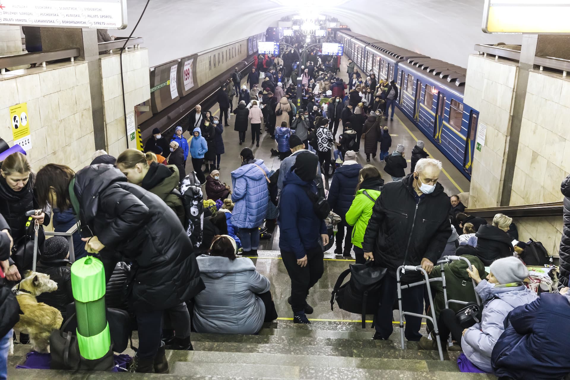 Subway station serves as a shelter for thousands of people during a rocket and bomb attack