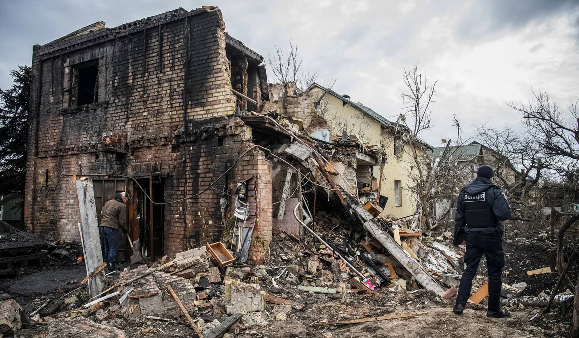 A house destroyed by a Russian missile strike in Kyiv