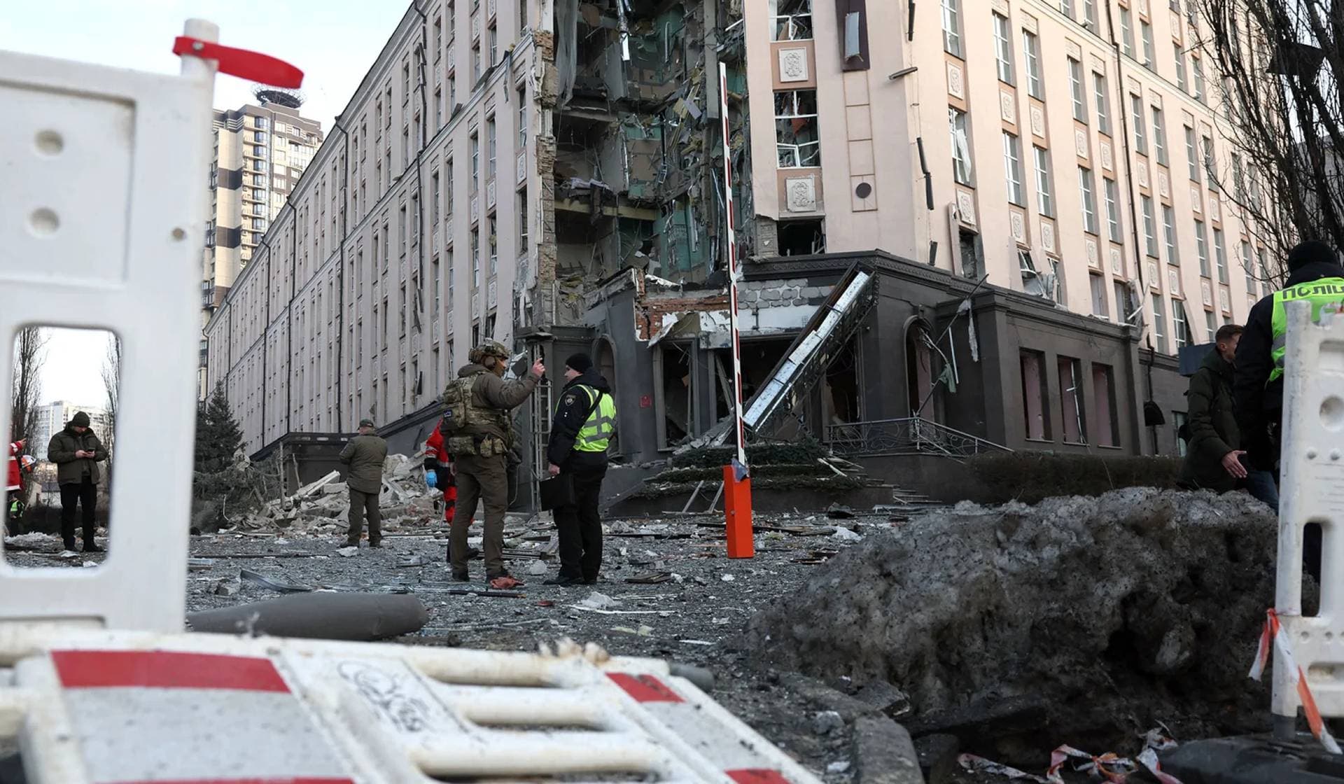 A building damaged during a Russian missile strike in Kyiv
