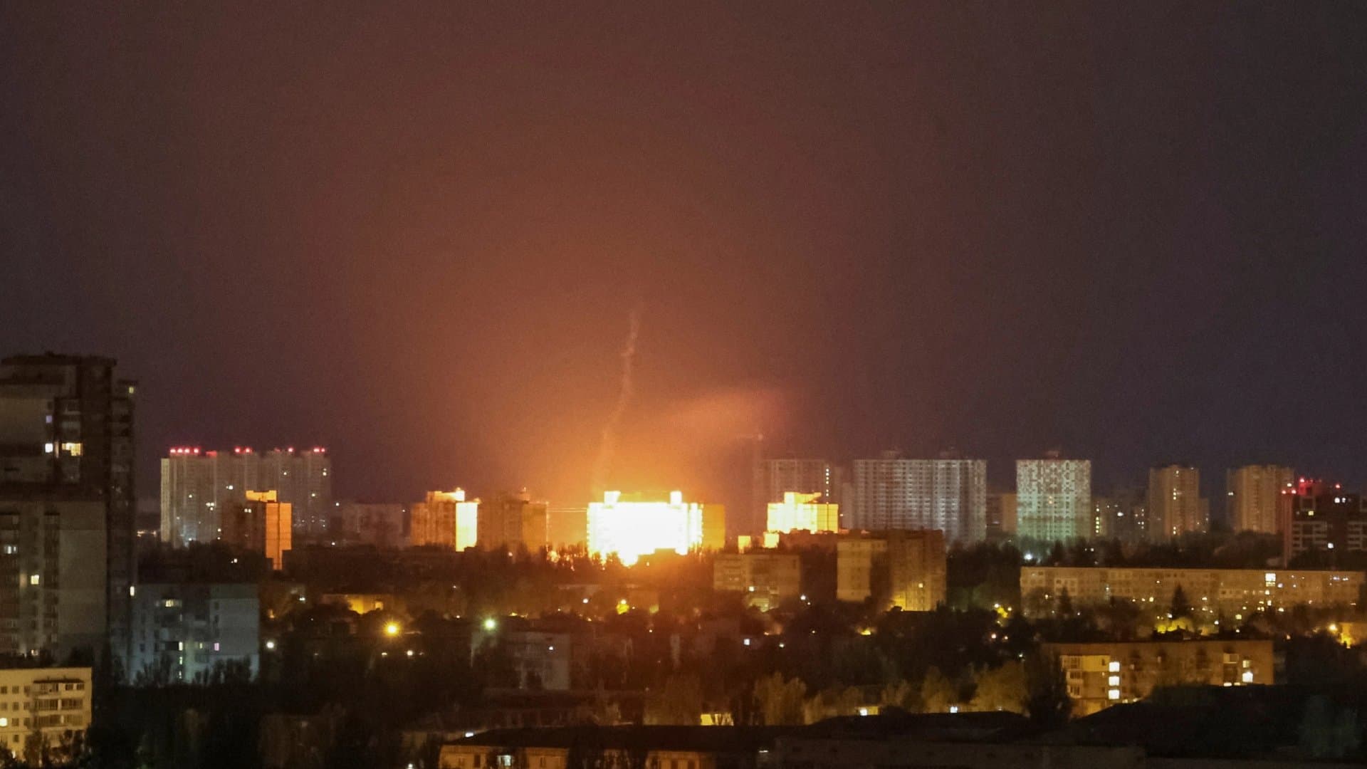 A drone explosion is seen during a Russian strike in Kyiv
