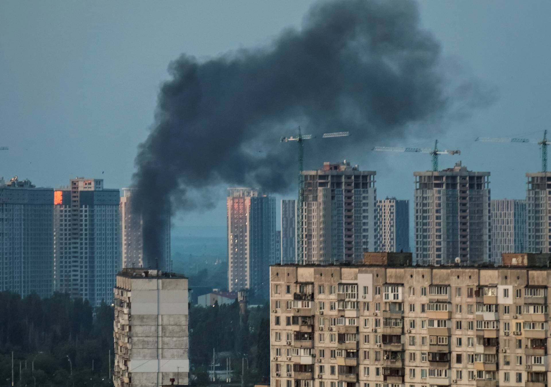 Smoke rises after a Russian missile attack on Kyiv