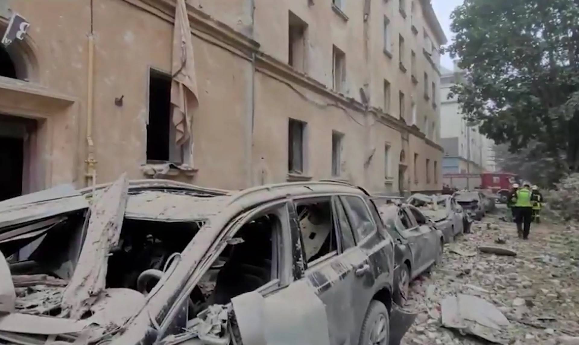 Site of a residential building hit by a Russian missile strike in Lviv