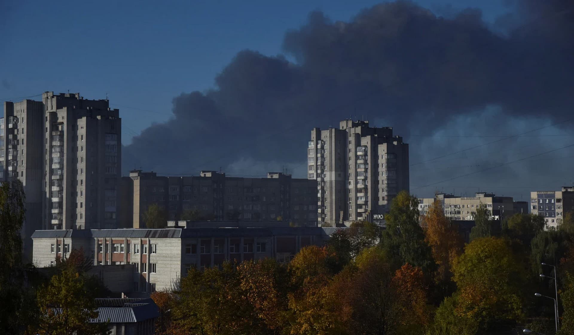 Smoke rises over the city after Russian missile strikes in Lviv