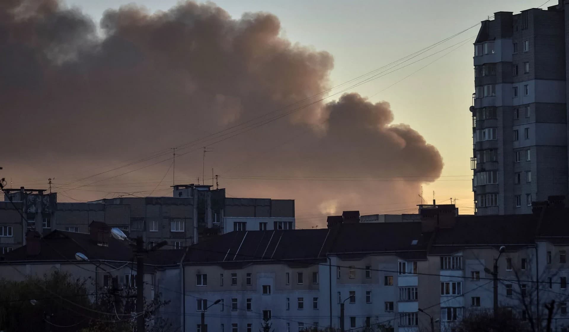 Smoke rises over the city after Russian missile strikes in Lviv