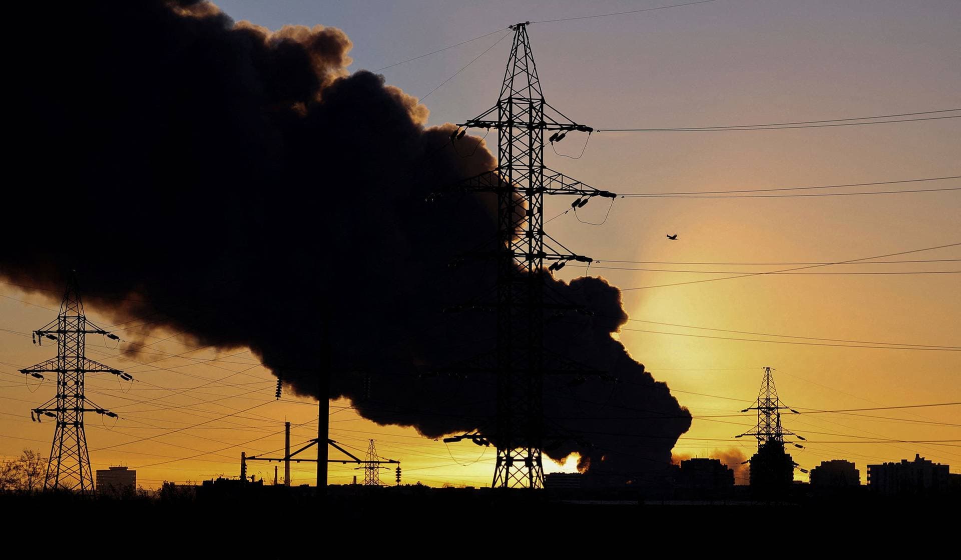 Smoke rises over the city after morning Russian missile and drone strikes in Lviv, Ukraine