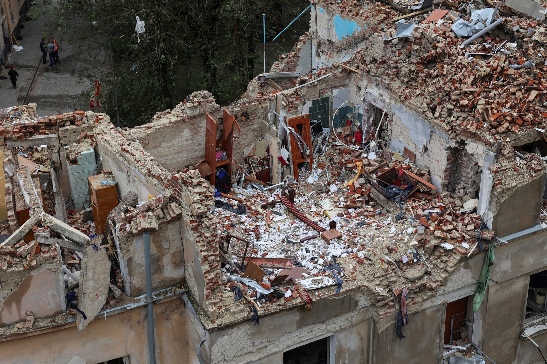 A residential building hit by a Russian missile strike the previous day in Lviv