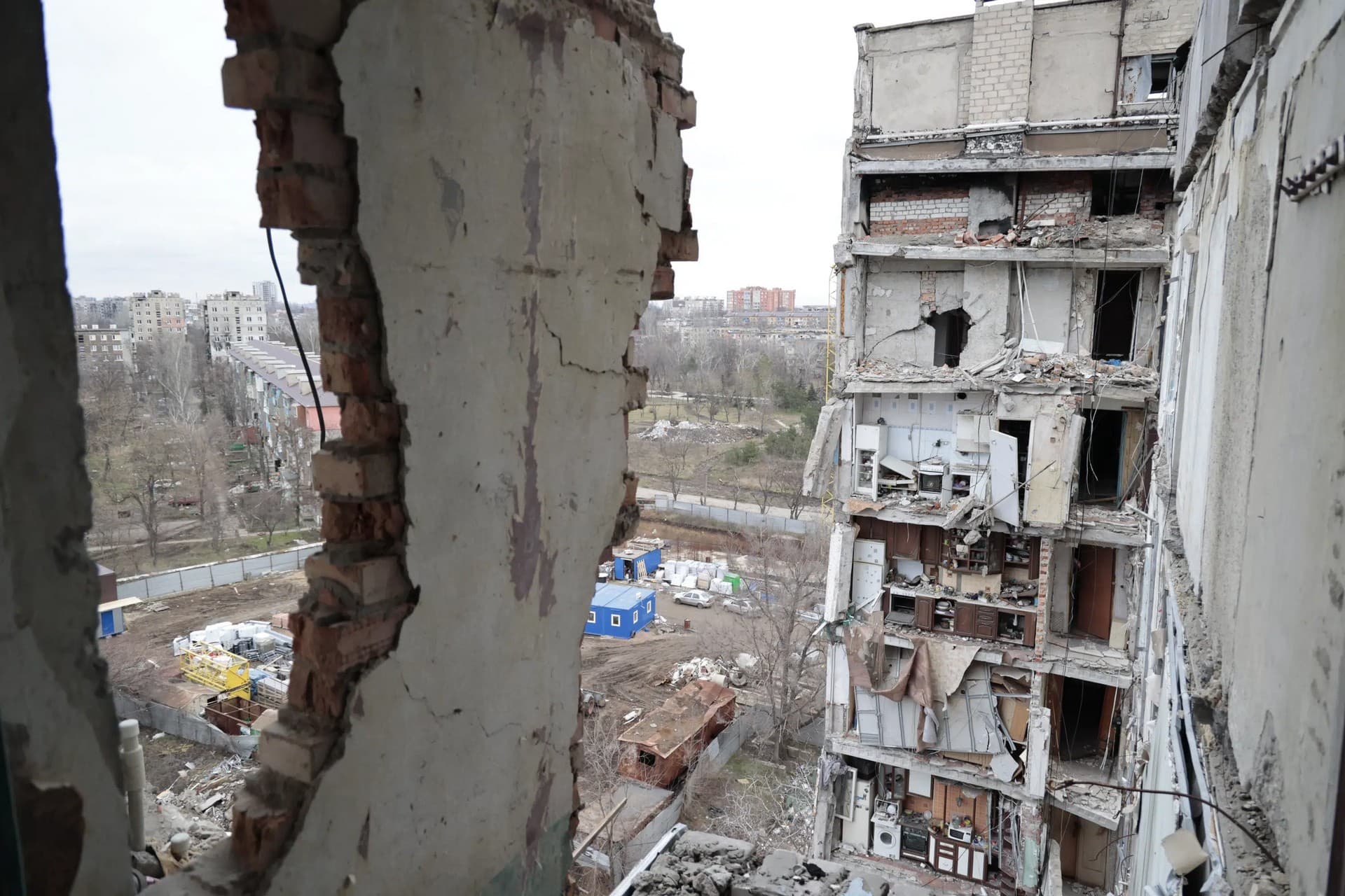 A view of an apartment building, damaged during a heavy fighting, in Mariupol