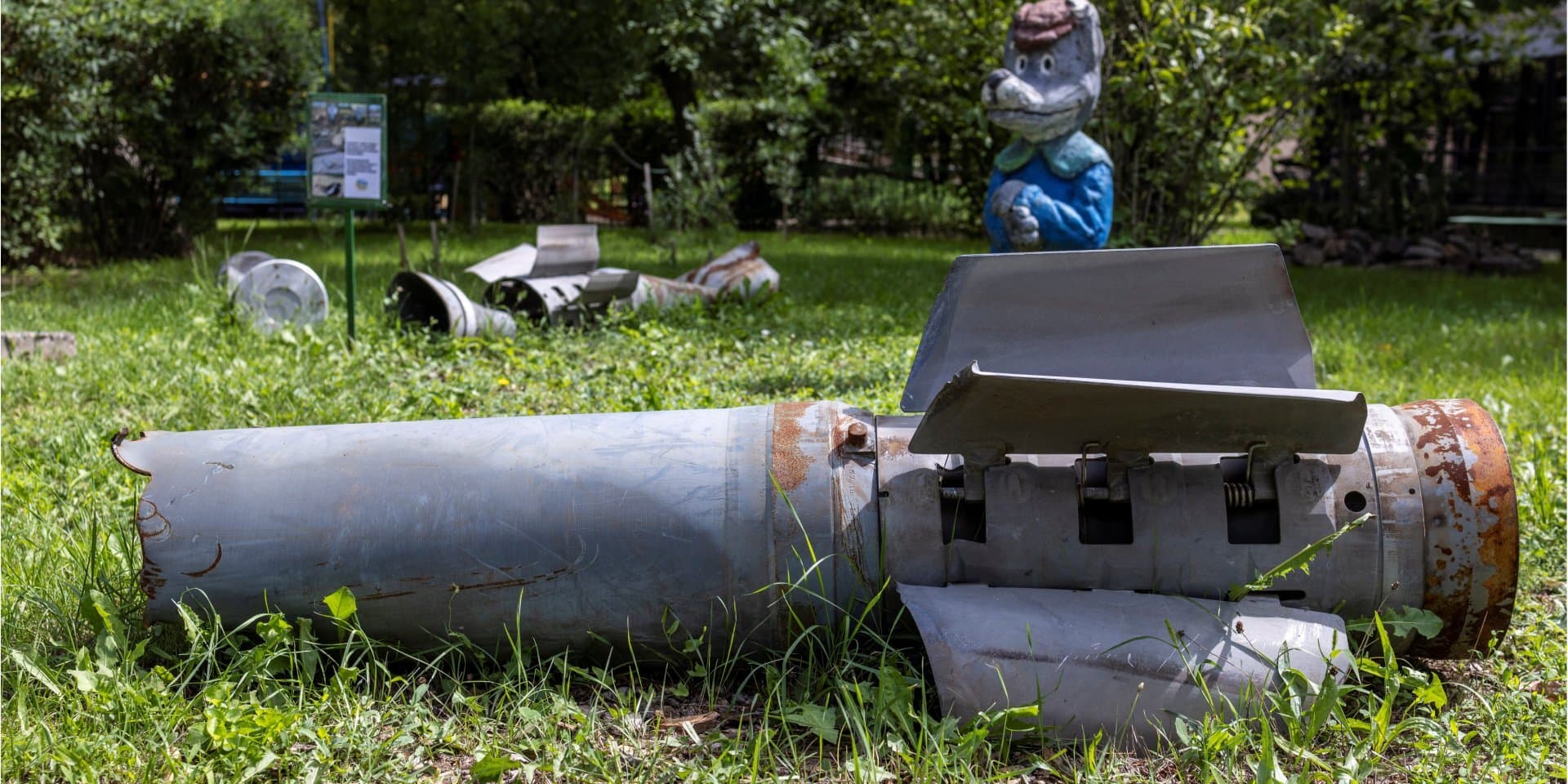 Remains of a missile at a garden of the Zoo in Mykolaiv