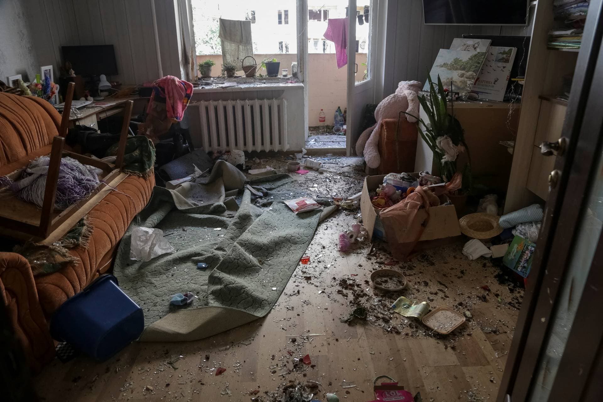A room in an apartment building that was damaged by a Russian drone strike on Odesa