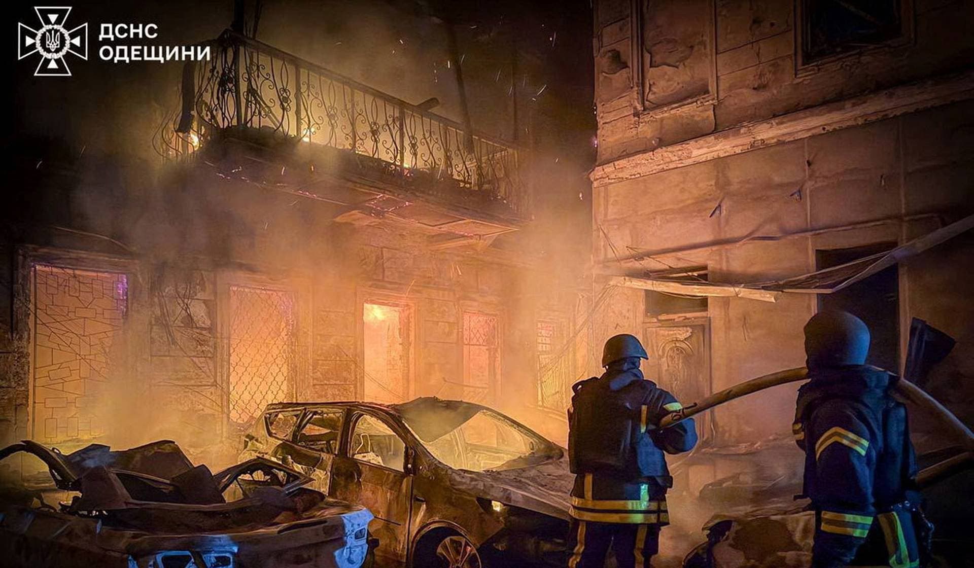Rescuers work at a site of apartment buildings damaged during a Russian missile and drone strike in Odesa