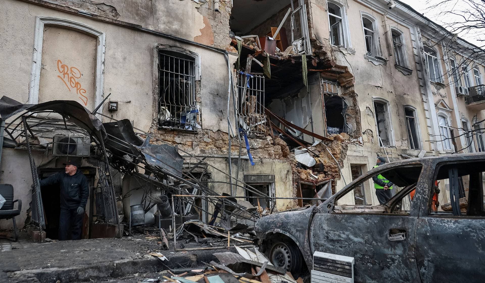 Apartment building hit by a Russian drone strike in Odesa