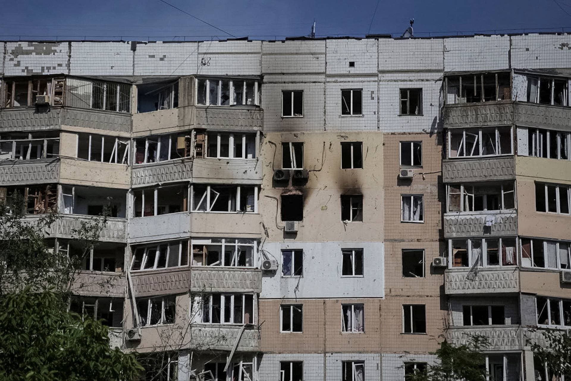 A view shows an apartment building damaged during a Russian drone strike in Odesa