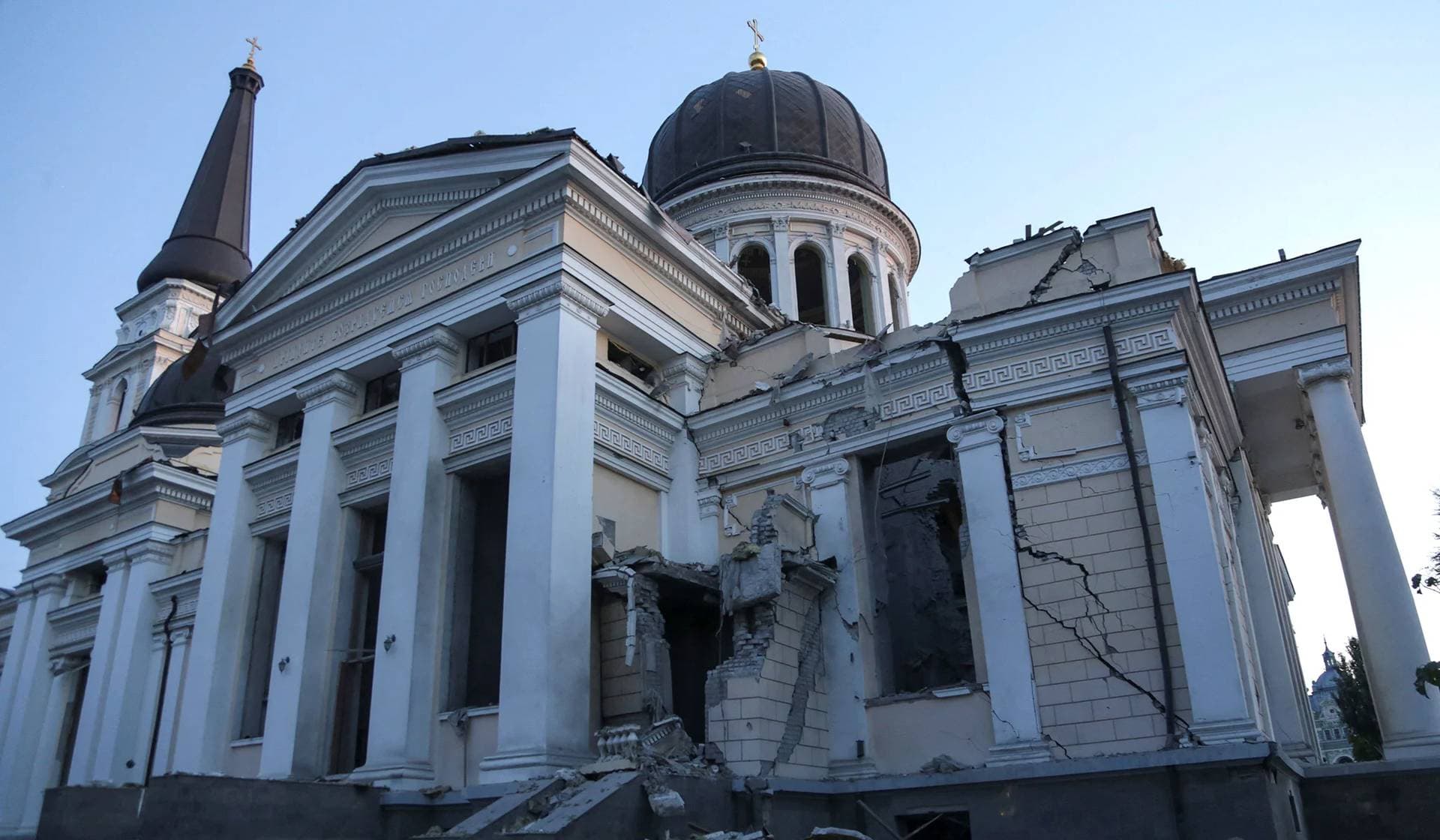 The Transfiguration Cathedral, damaged during a Russian missile strike in Odesa