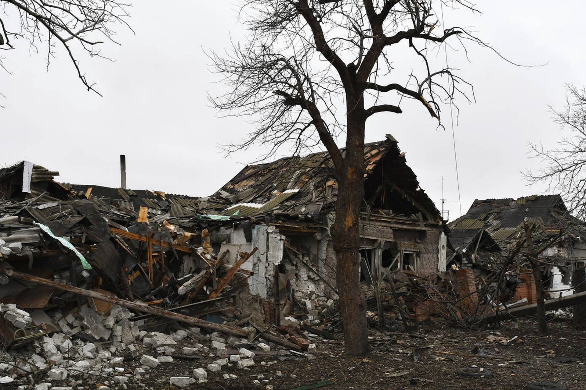 A view of destroyed apartment buildings after Russian shelling in Pokrovsk