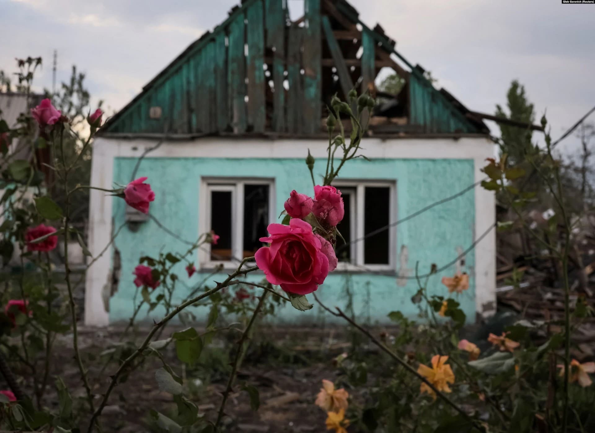 A home destroyed by a Russian missile strike in the settlement of Dobropillya