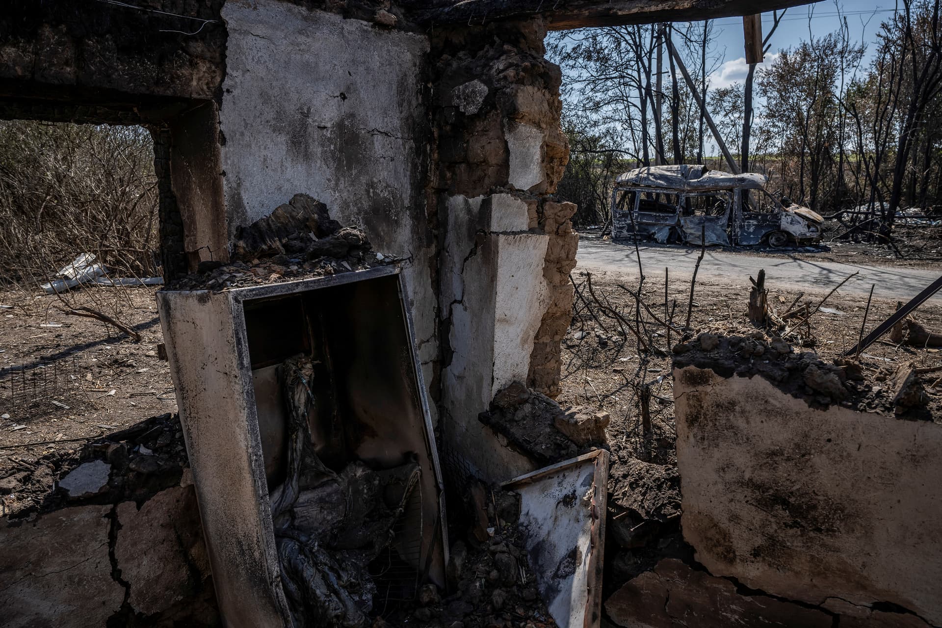 A destroyed car near the village of Robotyne