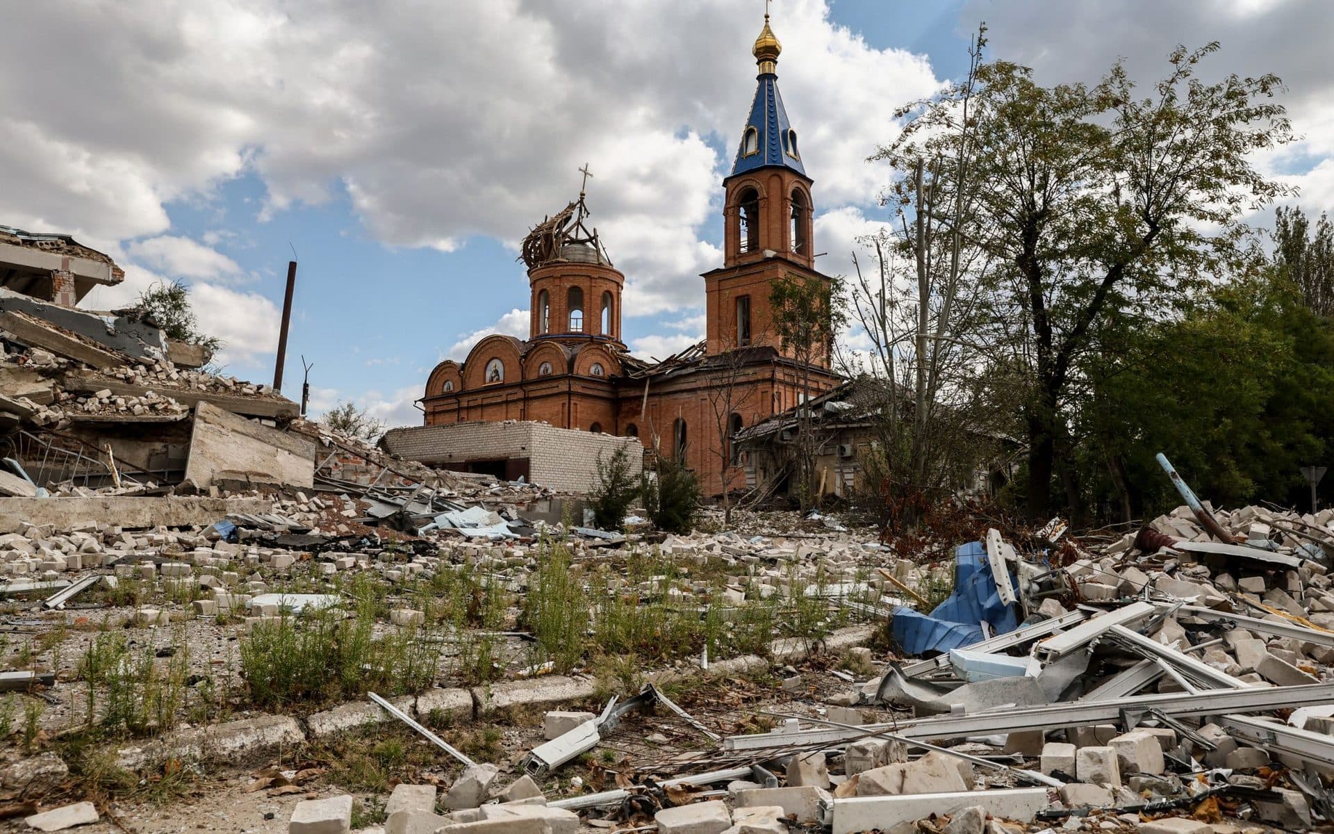 A damaged church in the frontline town of Orikhiv