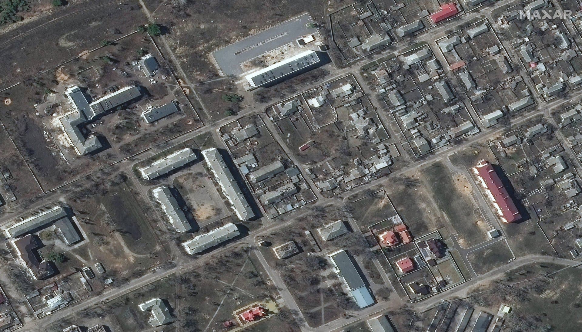 This satellite image provided shows Rubizhne on March 29 before the assault