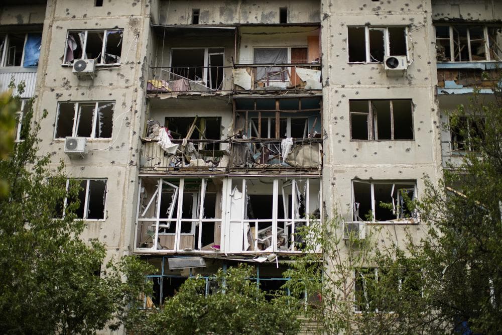 View of an apartment building damaged in an overnight missile strike, in Sloviansk