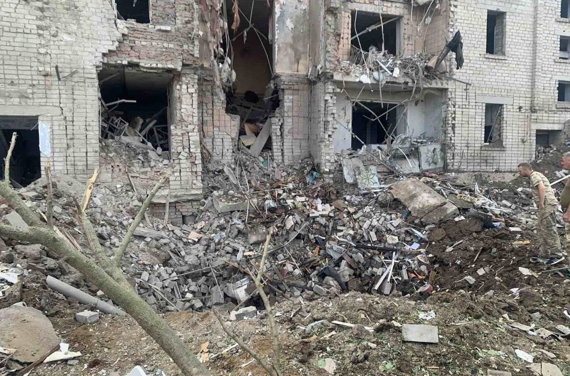 A residential building damaged by a Russian missile strike in Voznesensk