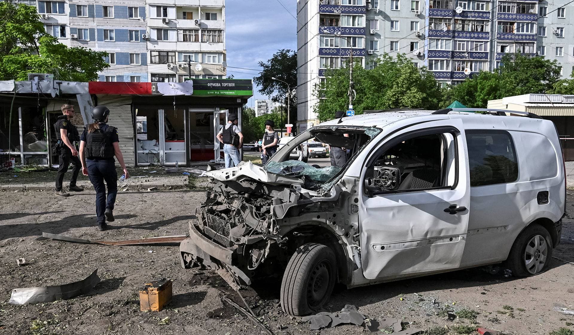 The site of a Russian drone strike in Zaporizhzhia