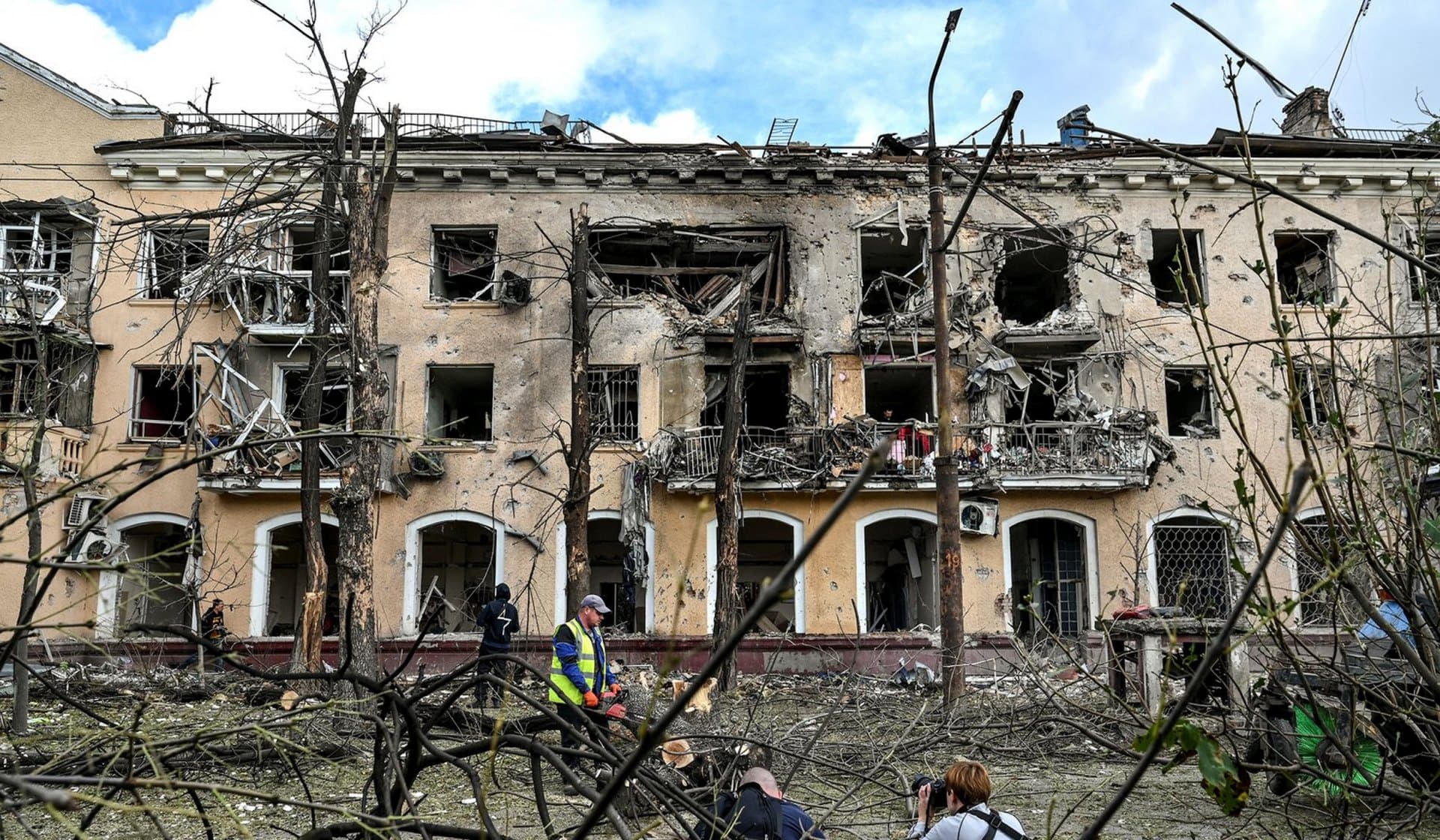 A residential building damaged by a Russian missile strike in Zaporizhzhia