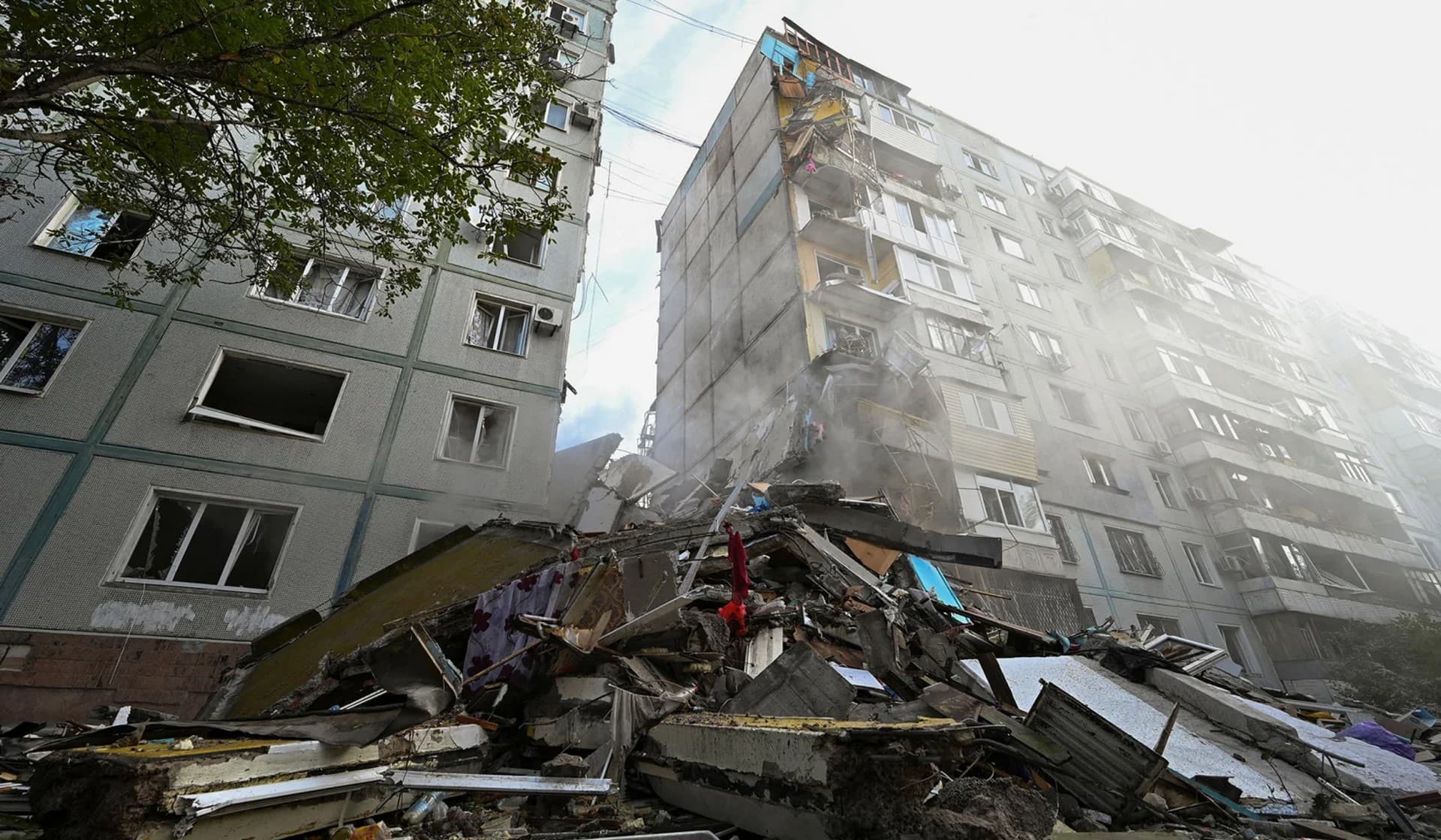 A residential building heavily damaged by a Russian missile strike in Zaporizhzhia