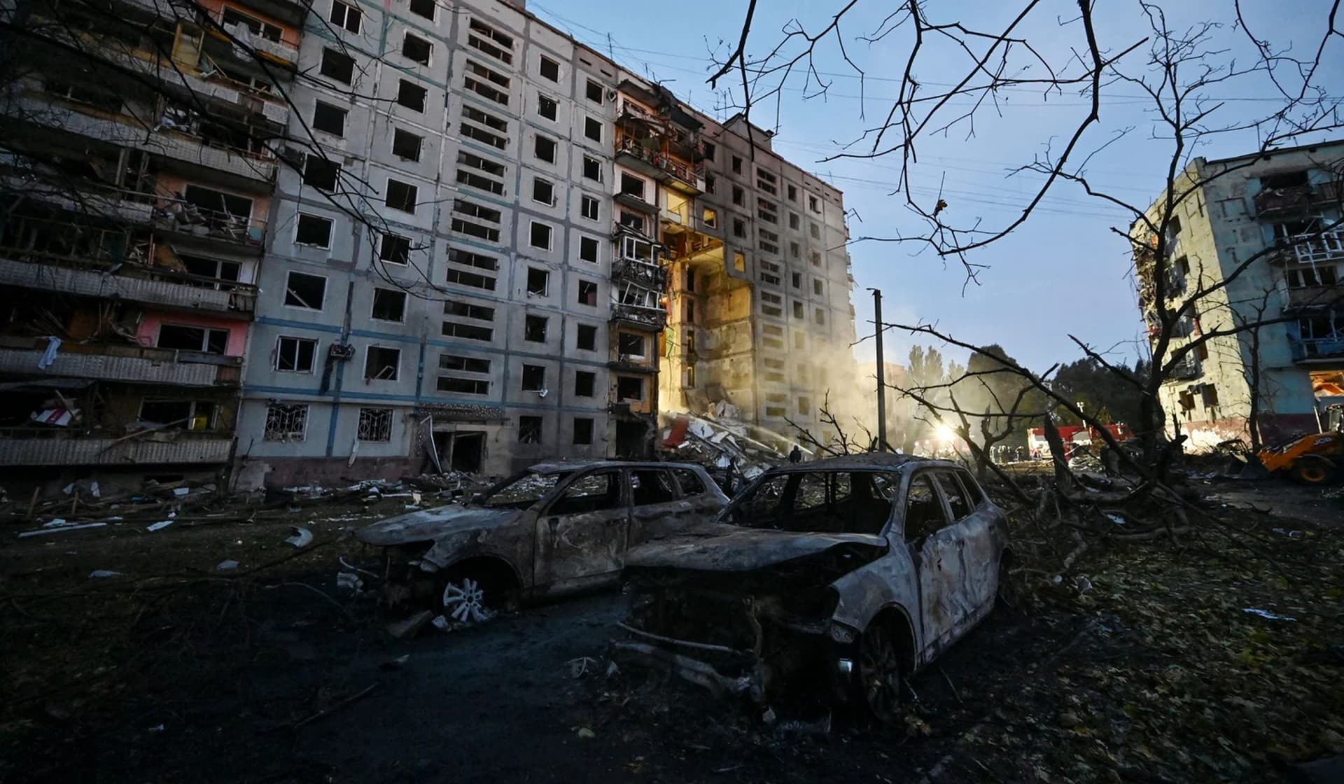 A residential building heavily damaged by a Russian missile strike in Zaporizhzhia