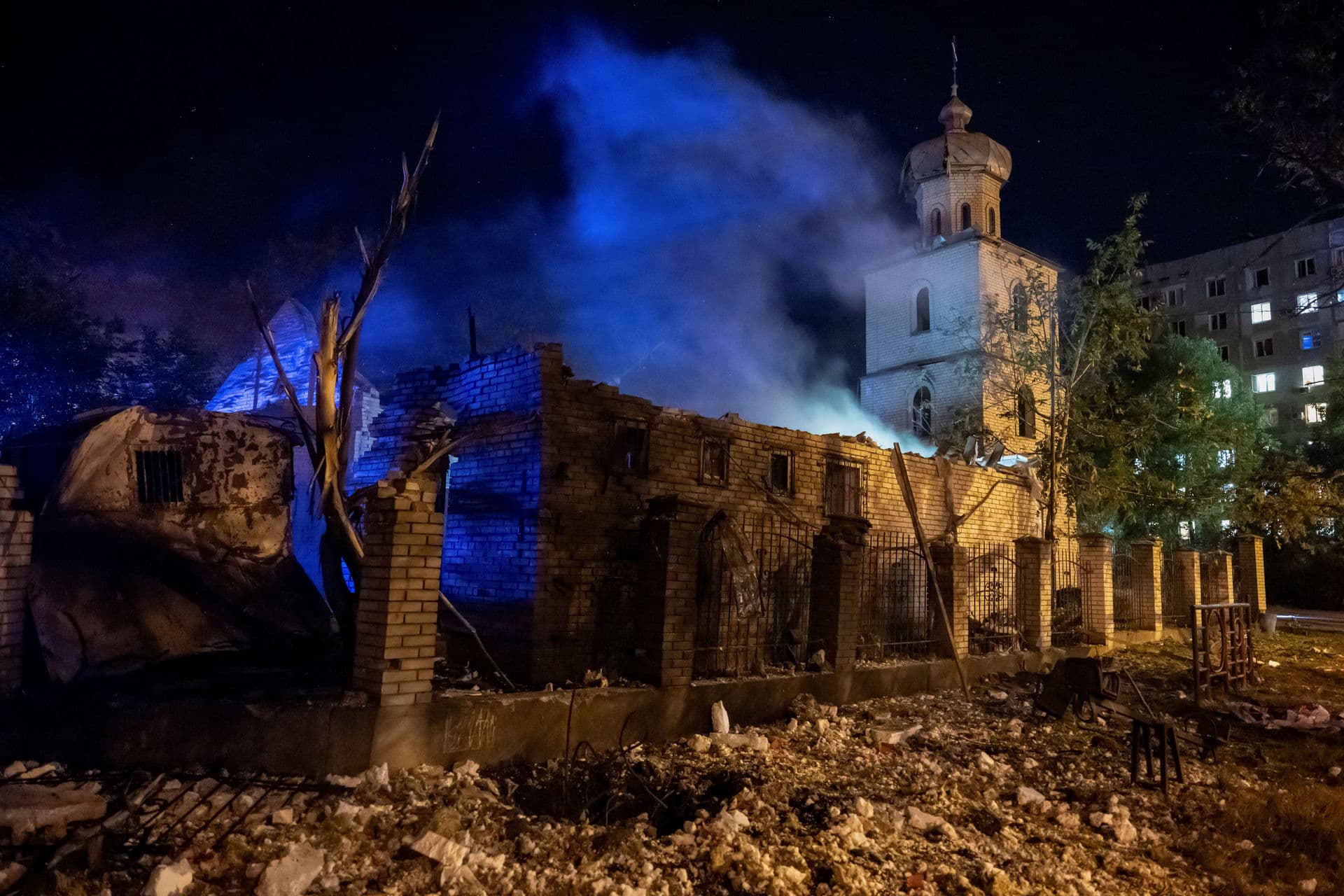 Destruction in Zaporizhzhia following a Russian missile strike