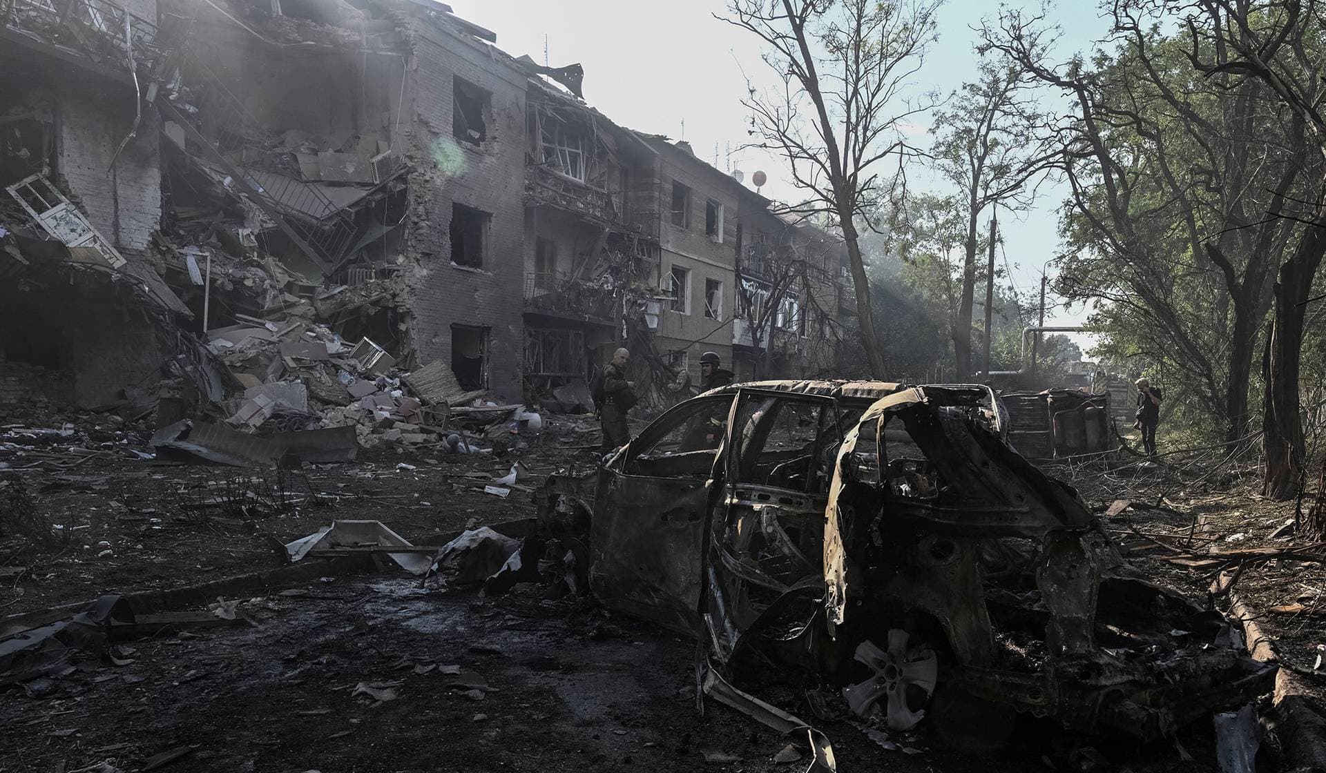 Site of an apartment building hit by Russian air strike in Zaporizhzhia