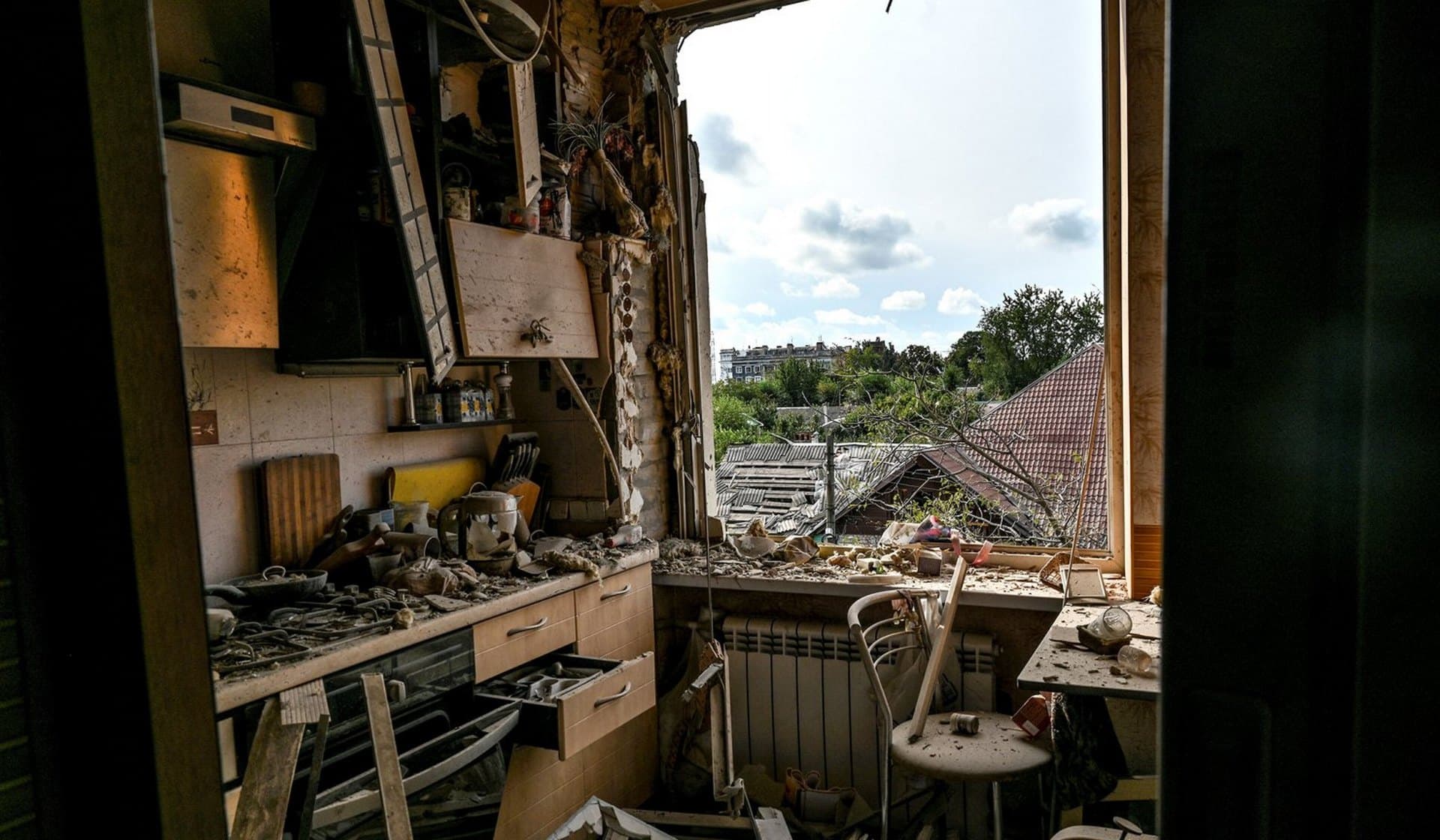A kitchen of a residential building damaged by a Russian missile strike in Zaporizhzhia