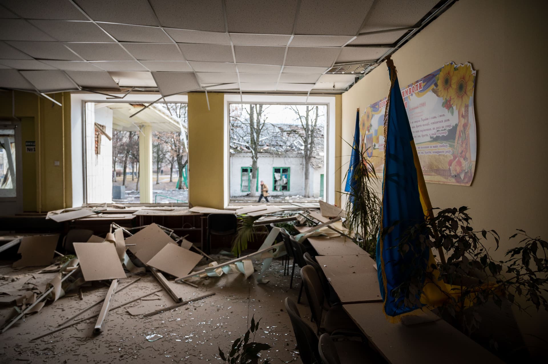 Consequences of the shelling of school No. 25, in Zhytomyr