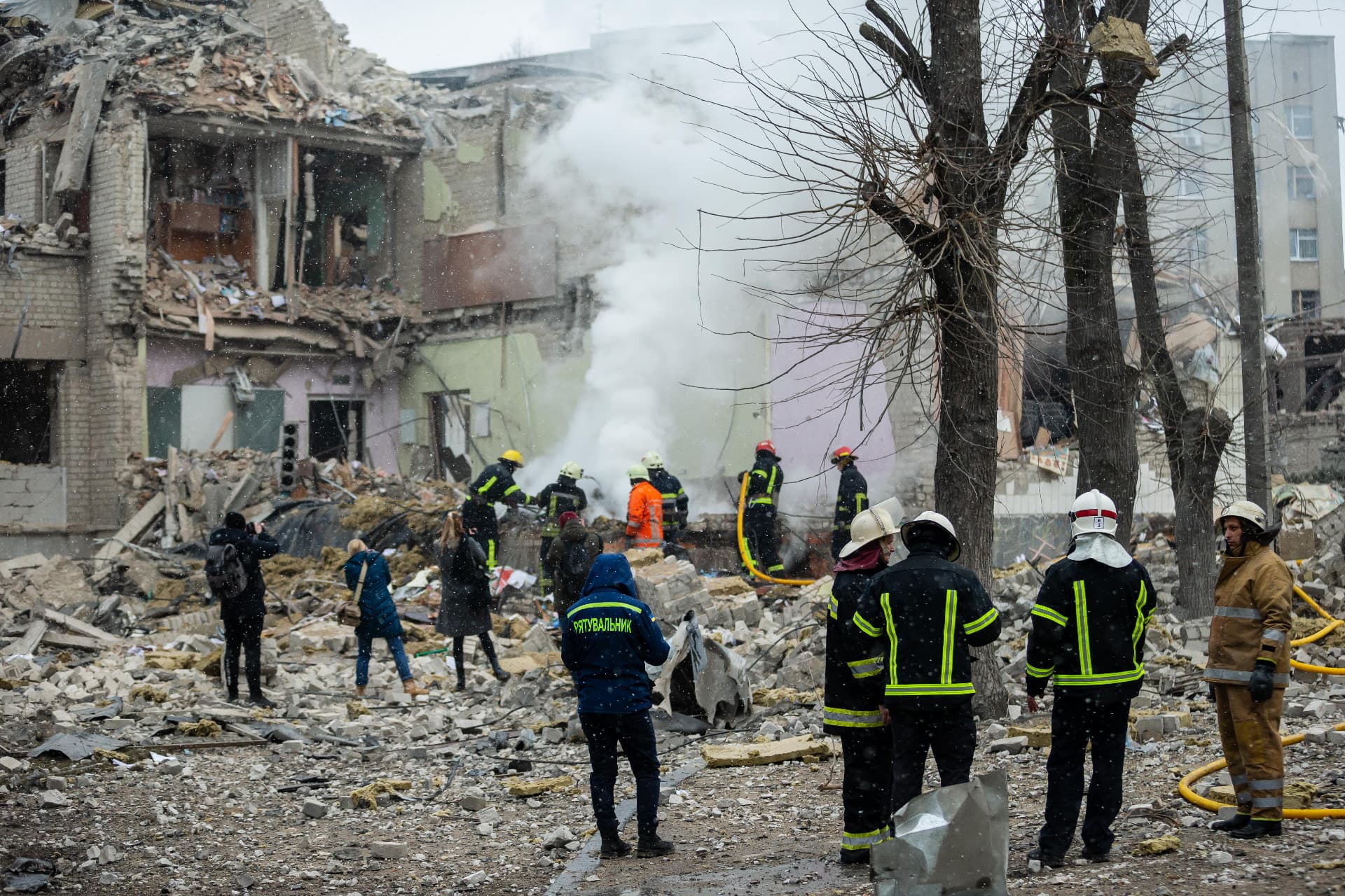 Destroyed Zhytomyr City Lyceum No. 25 after rocket attacks